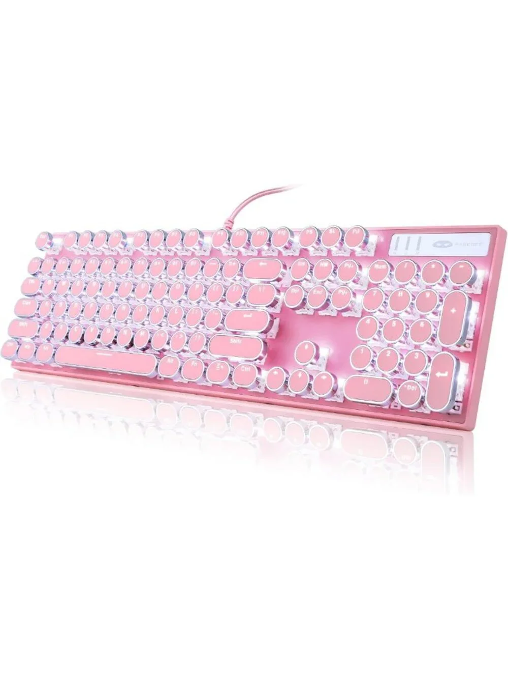 Retro Pink Typewriter Mechanical Gaming Keyboard, 104 Keys, White Backlit, Cute